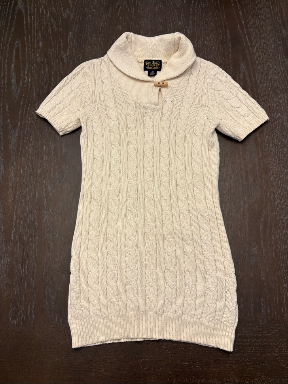 Girl’s Ralph Lauren Cream Cable Knit Short-Sleeve Sweater Dress Medium